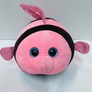 TY Pink/Black striped Plush Gilly Fish Glitter Eyes Retired Super Soft Stuffie